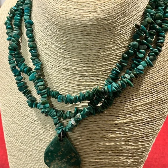 🔵LOVED GENUINE TURQUOISE VINTAGE STERLING SILVER PENDANT MULTI-STRAND NECKLACE - Picture 8 of 12